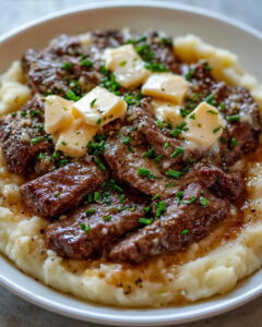 Loaded Garlic Butter Steak Mashed Potato Bake Recipe