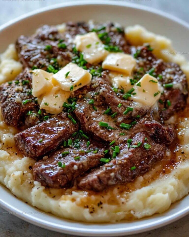 Loaded Garlic Butter Steak Mashed Potato Bake Recipe