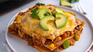 Meatless Bean Cheese Enchilada Casserole Recipe