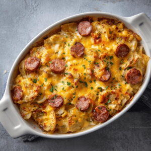 Easy Cheesy Potato Smoked Sausage Casserole Recipe