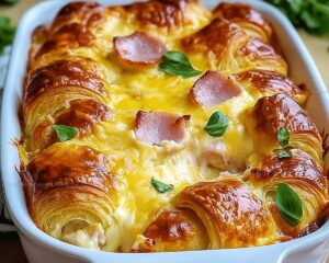 Creamy Ham Cheese Croissant Casserole Recipe