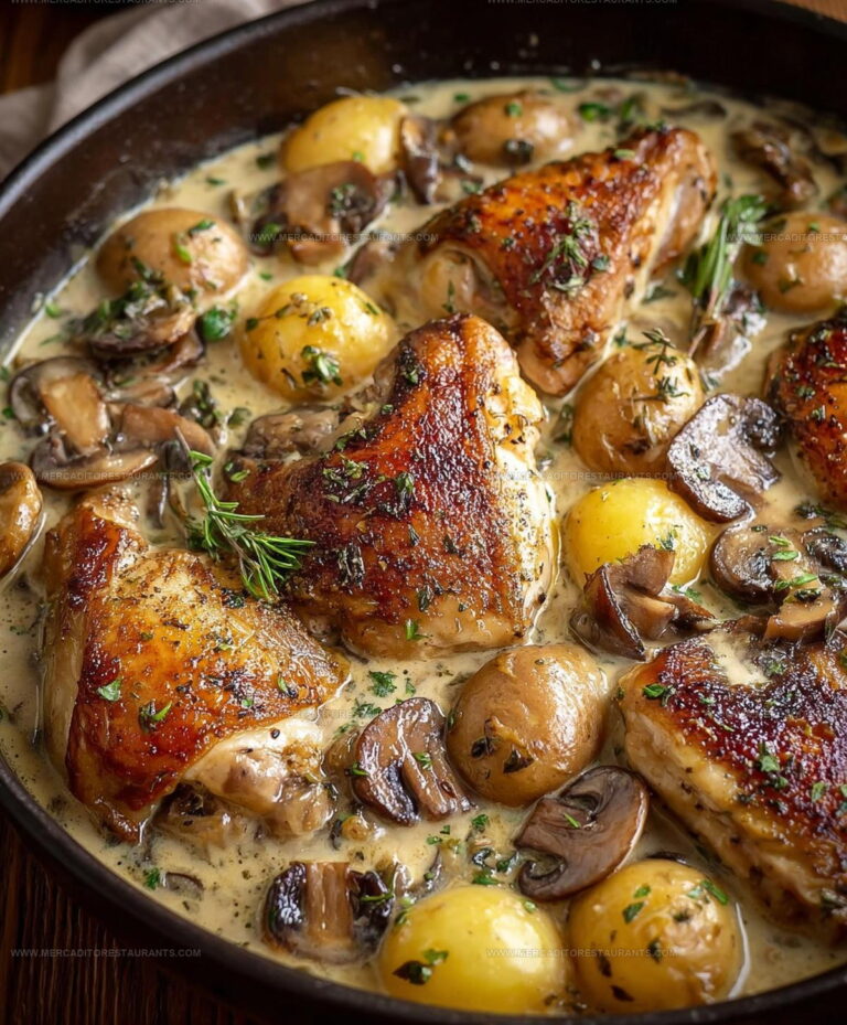 Herb Roasted Chicken White Wine Mushrooms Potatoes Recipe