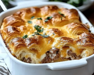 Savory Ham Croissant Breakfast Casserole Recipe