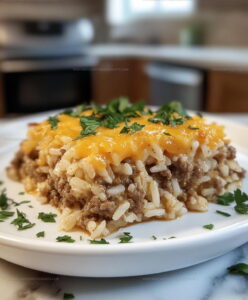 Cheddar Crusted Ground Beef Rice Casserole Recipe