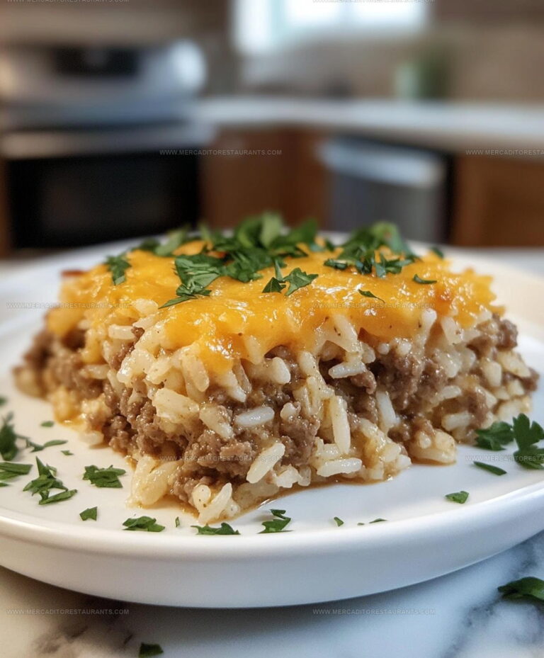 Cheddar Crusted Ground Beef Rice Casserole Recipe
