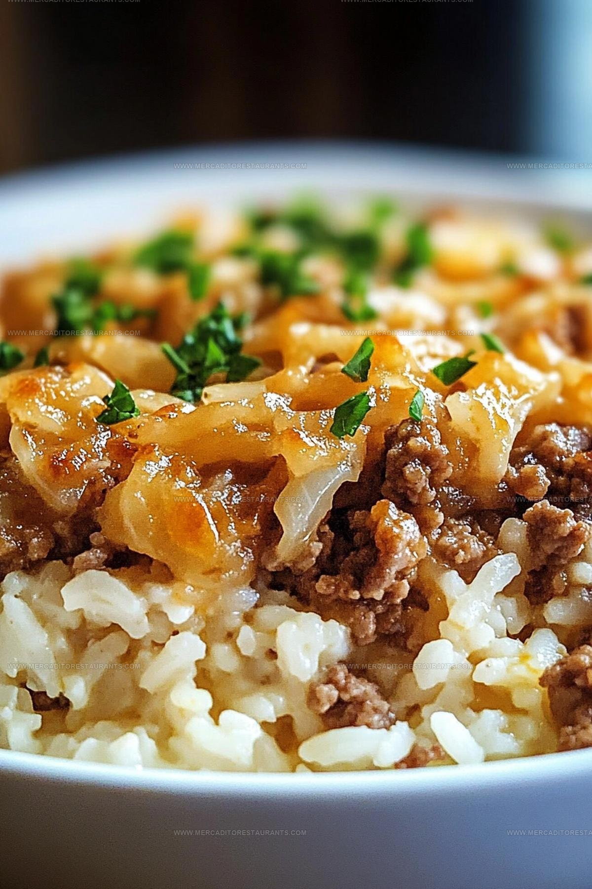 Savory French Onion Ground Beef and Rice Casserole Recipe