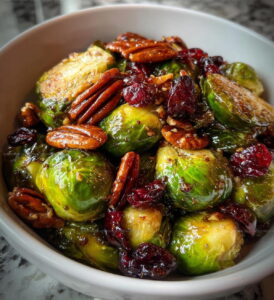 Balsamic Roasted Brussels Sprouts with Cranberries and Pecans Recipe