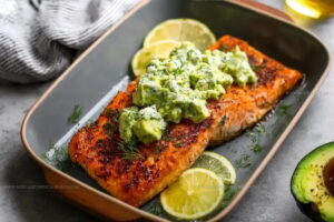 Baked Salmon with Avocado and Feta Recipe