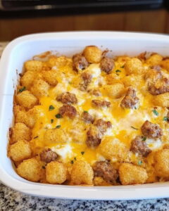 Weekend Breakfast Tater Tot Sausage Casserole Recipe
