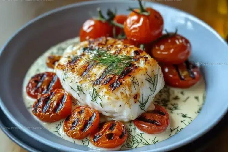 Grilled Cod with Roasted Tomatoes & Dill Sauce Recipe