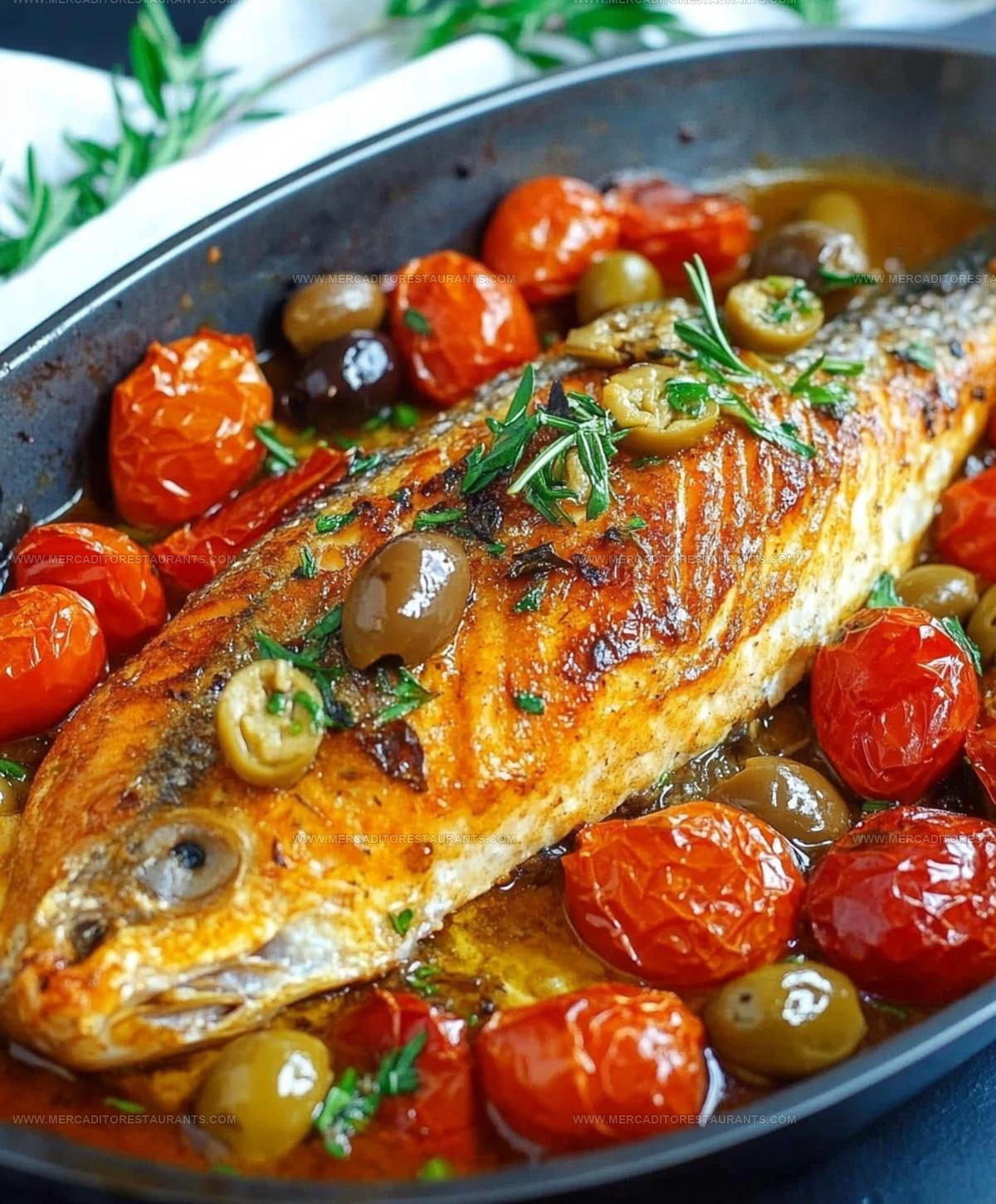 Mediterranean Baked Fish Tomatoes Olives Recipe