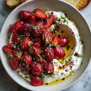 Sweet Savory Whipped Feta Strawberry Dip Recipe