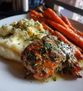 Garlic Herb Chicken With Creamy Mash & Roasted Carrots Recipe