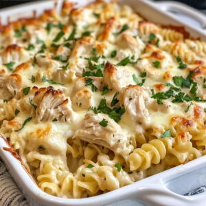 Garlic Alfredo Parmesan Chicken Pasta Bake Recipe