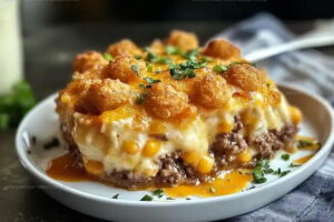 Cheesy Shepherds Pie Tater Tot Casserole Recipe