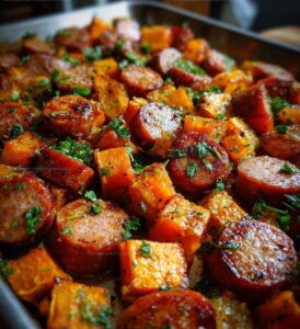 SheetPan Honey Garlic Sausage SweetPotatoes Recipe