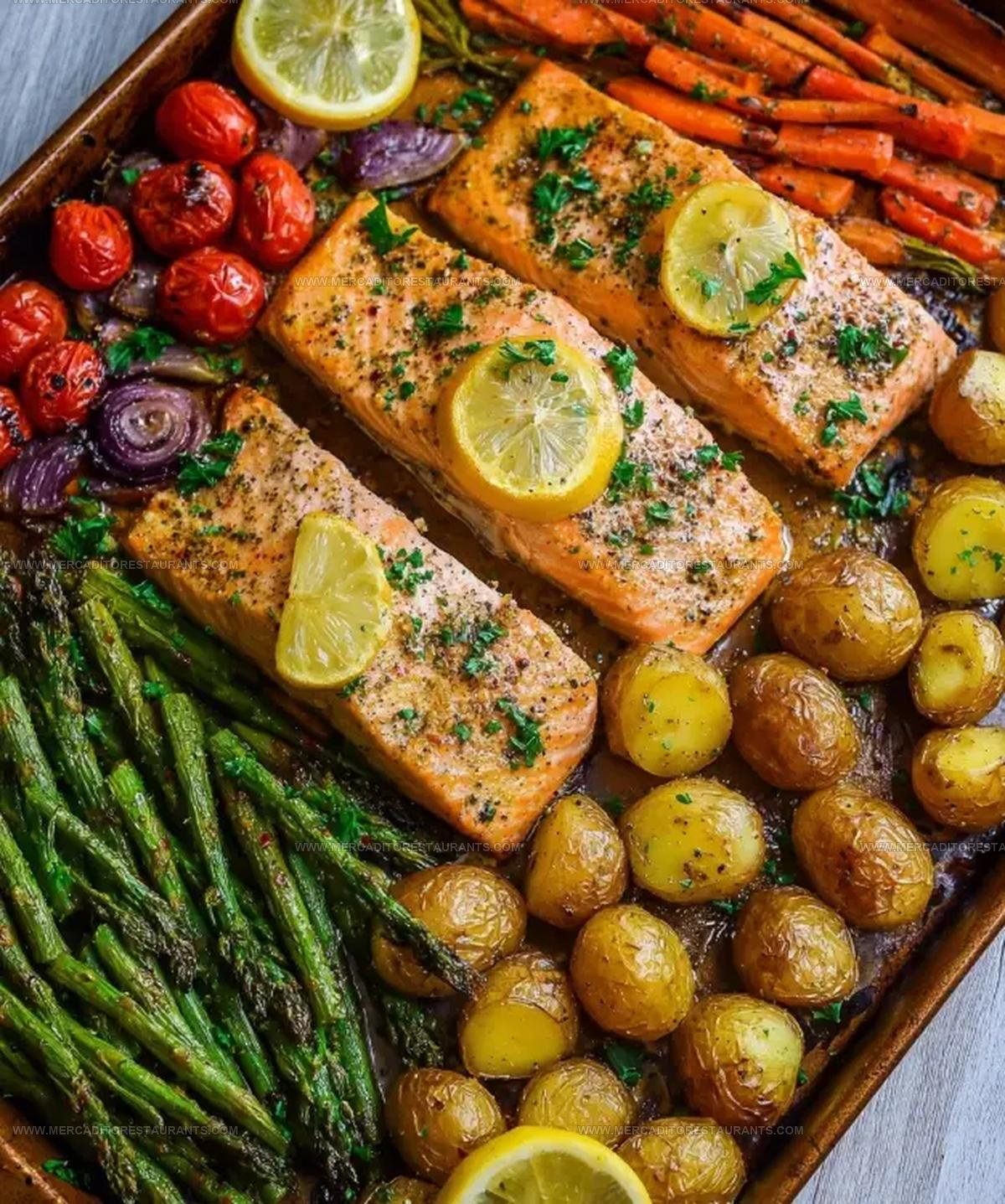 Sheet Pan Salmon Potatoes Veggies Recipe