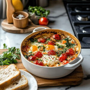 Mediterranean Breakfast Baked Feta Eggs Recipe