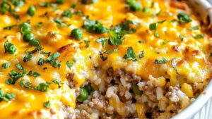 Family-Style Cheesy Hamburger Rice Casserole Recipe