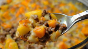 Cheddar Layered Hearty Ground Beef Potato Casserole Recipe