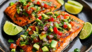 Chili Lime Baked Salmon with Avocado Salsa Recipe