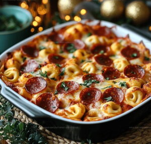 Hearty Cheese Tortellini Pepperoni Pizza Casserole Recipe