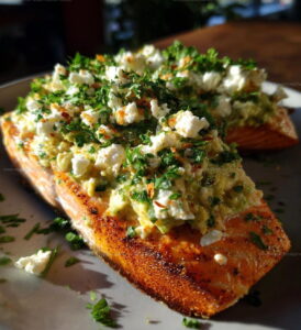 Baked Salmon With Avocado Feta Recipe