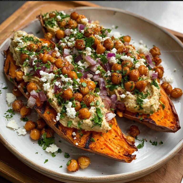 Loaded Roasted Sweet Potatoes Hummus Crispy Chickpeas Recipe