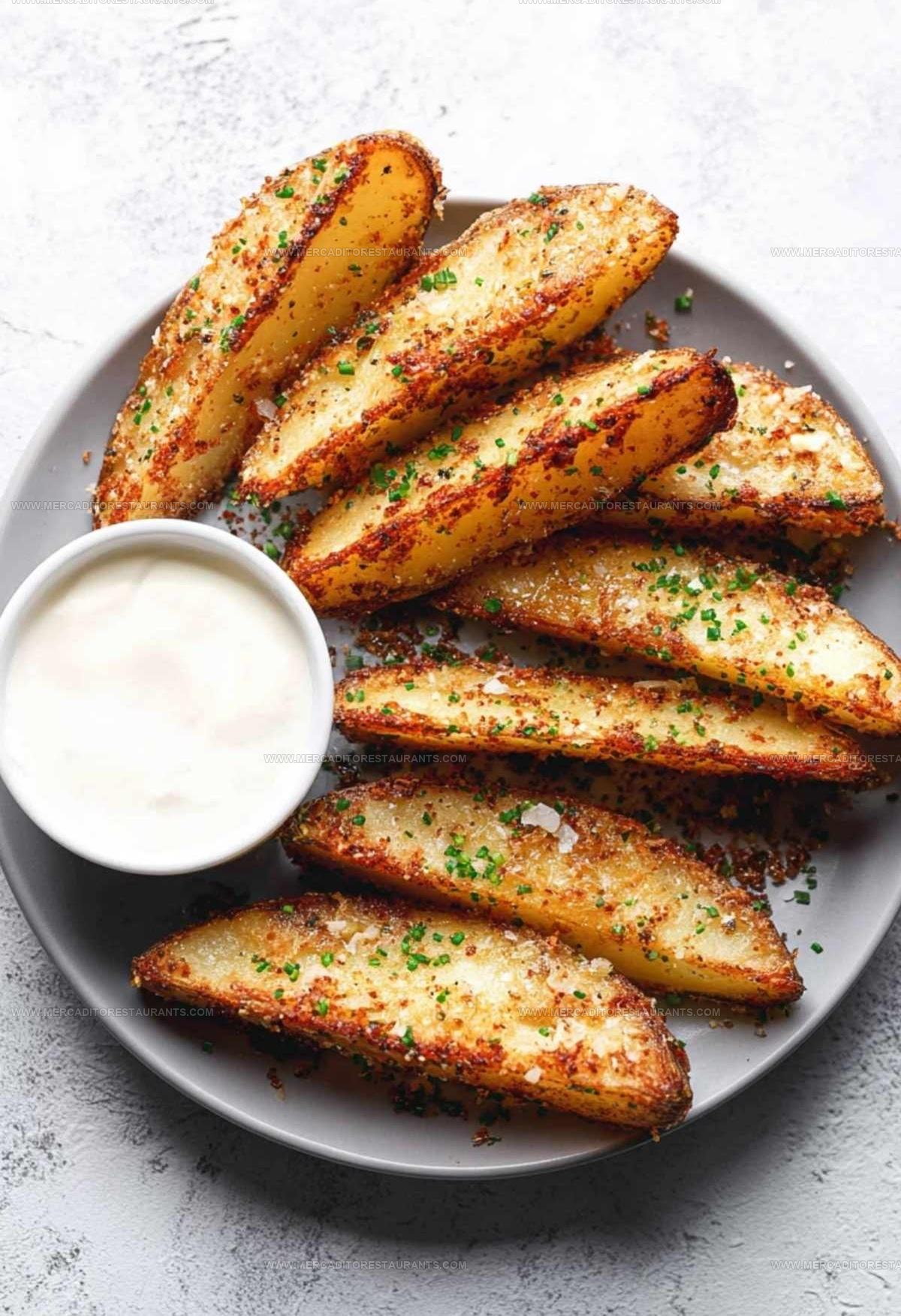 Ranch Dip Baked Garlic Parmesan Potato Wedges Recipe