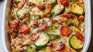 Cheesy Oven Chicken Zucchini Bake Recipe