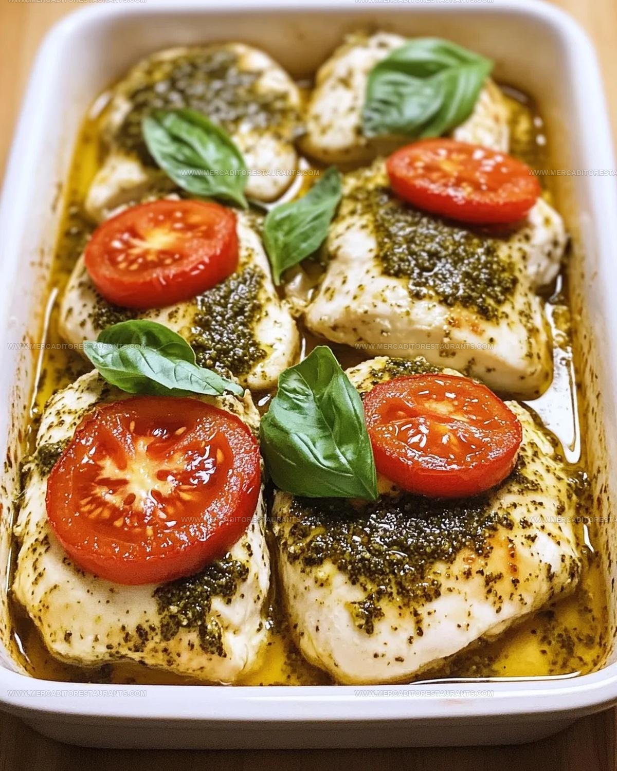 Basil Pesto Tomato Mozzarella Chicken Bake Recipe
