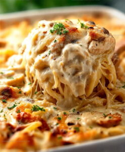 Creamy Classic Chicken Tetrazzini Pasta Bake Recipe
