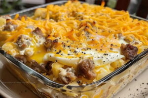 Hashbrown-Packed Sausage Egg Cream Cheese Casserole Recipe