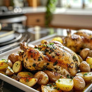 Garlic Herb Roasted Chicken with Baby Potatoes Recipe