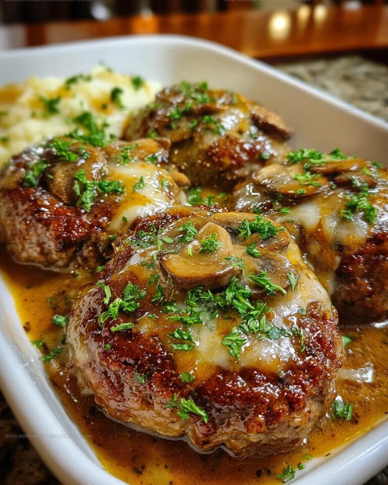 Mushroom-Gravy Amish Hamburger Steak Bake Recipe