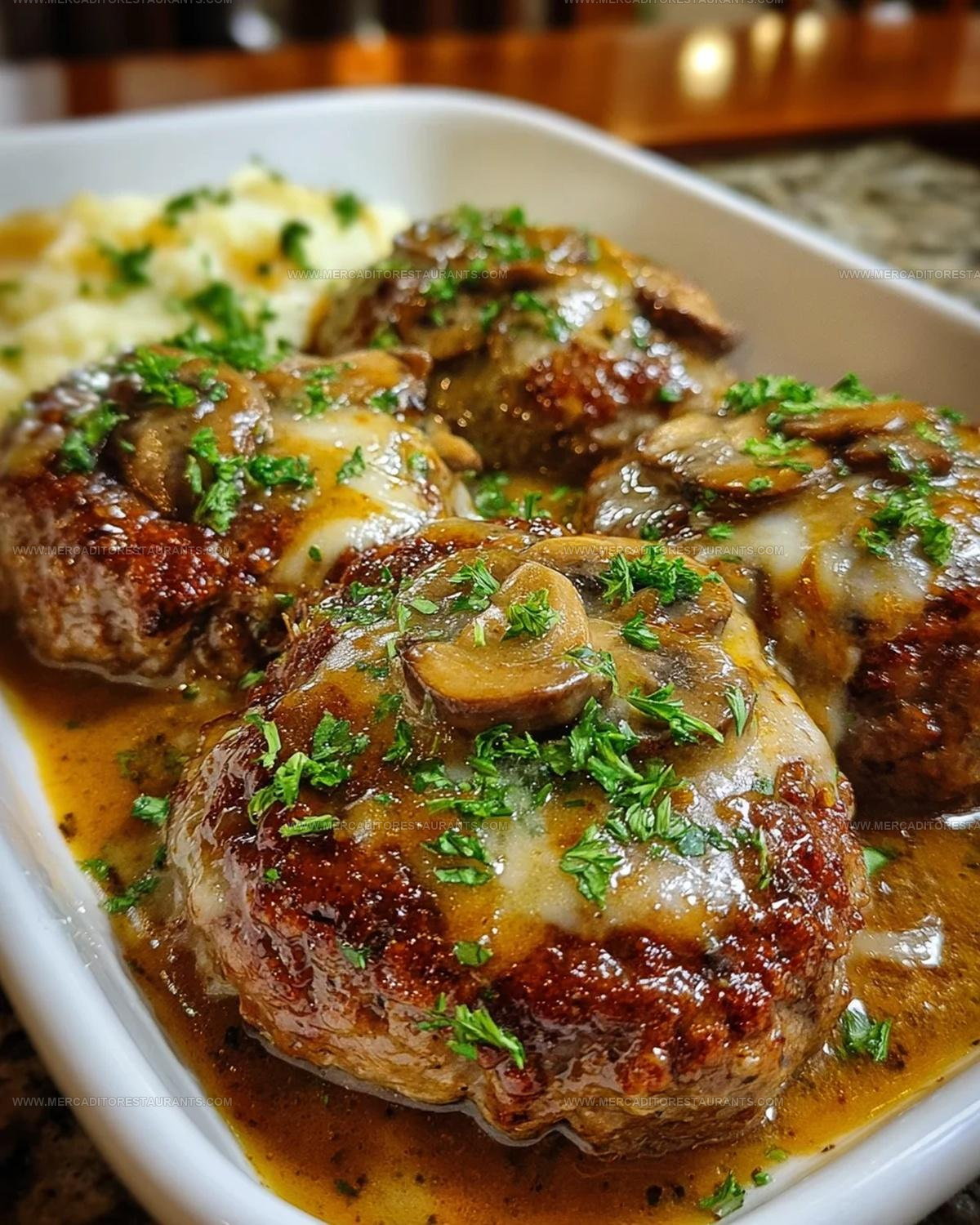 Mushroom-Gravy Amish Hamburger Steak Bake Recipe