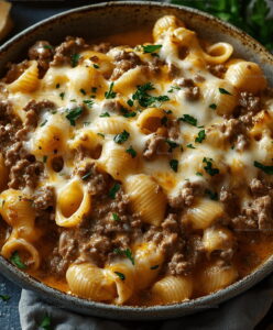 Cheesy Creamy Beef Shells Casserole Recipe