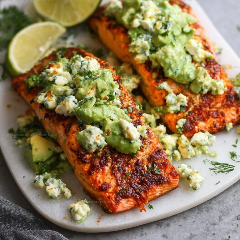 Baked Salmon With Avocado Feta Topping Recipe
