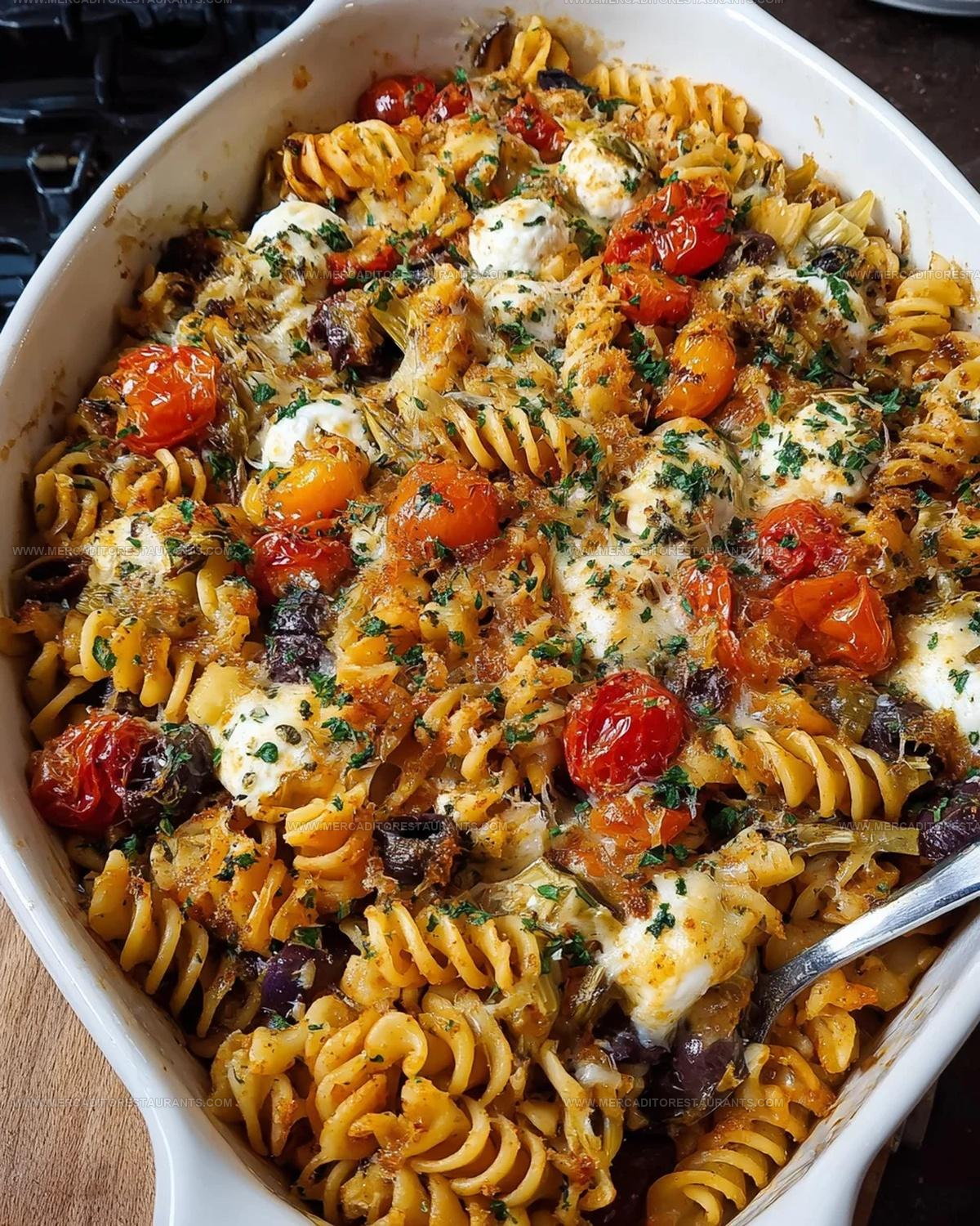 Cheese-Topped Mediterranean Pasta Bake Recipe