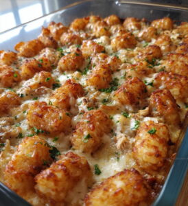 Creamy Alfredo Chicken Tater Tot Casserole Recipe