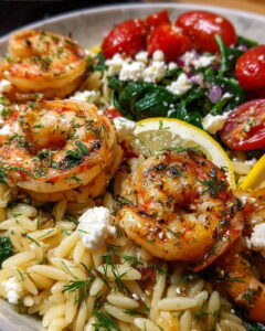 Lemon Feta Orzo with Roasted Shrimp Recipe