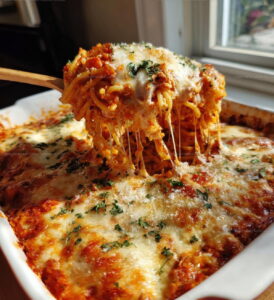 Layered Creamy Cream Cheese Spaghetti Casserole Recipe