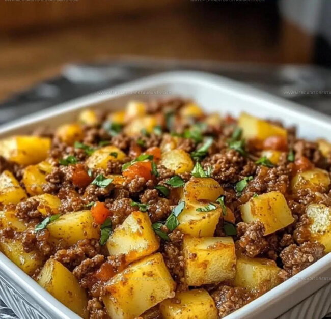 Steps Aligning Beef And Potato Layers Cleanly