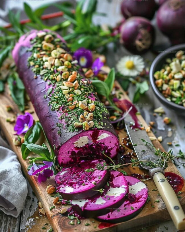 Steps for Shaping a Roasted Beet Goat Cheese Log