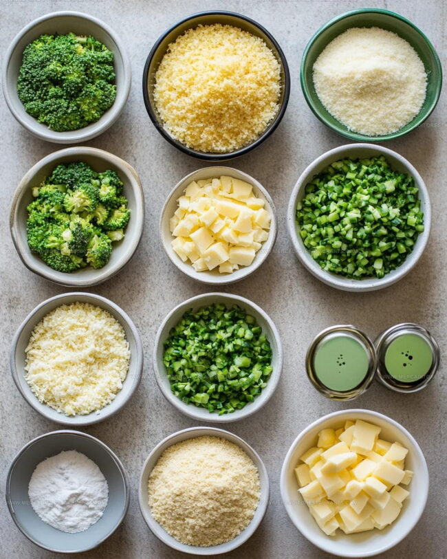 All Ingredients Needed for Baked Broccoli Cheese Balls