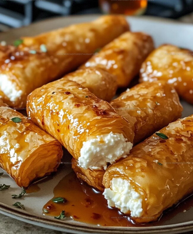 The Process for Oven-Fried Feta Rolls with Chili Honey