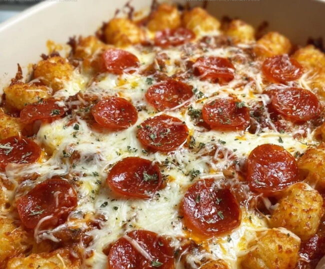 Steps For Making Pepperoni Pizza Tater Tot Casserole